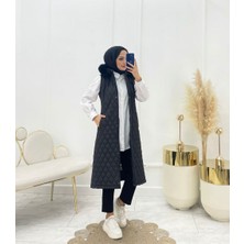 Moda Yağmur Kapitone Kürklü Yelek Siyah