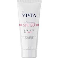Maxi Trendy The Vivia Ton Eşitleyici ve Aydınlatıcı, Leke Karşıtı, Yüksek Koruyucu SPF50+ Pembe Renkli Güneş Kremi, 50 ml