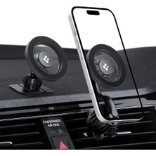 Maxi Trendy Magsafe Araç Içi Telefon Tutucu 2in1 Air Vent & Dashboard Ön Konsol ve Havalandırma Izgara ile Uyumlu Uzun Versiyon iPhone & Magfit ile Uyumlu + Dahili Metal Halka MTF13-1 Matte Gray - ACP08321