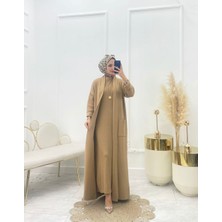 Moda Yağmur Amine Tesettür Takım Camel
