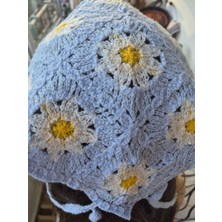 Saturno78 Mavi Üstü Beyaz Papatyalı Örgü Bandana