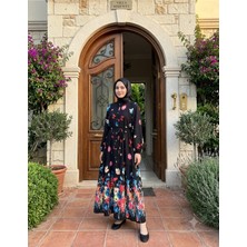 Pamuk Butik Kadın Beli Tünel Geçişli Desenli Astarlı Elbise -PMK567