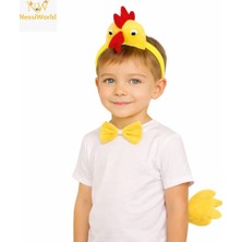 Küçük Hazine Çocuk Horoz Tavuk Kostüm Seti 3 Parça (Taç + Papyon + Kuyruk)