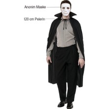 Küçük Hazine  Siyah Renk Yakalı 120 cm Pelerin ve Beyaz Anonim Maske