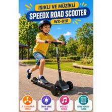 Open City Antrasit Işıklı Müzikli Speedx Road Scooter WX-818 3 Tekerlekli Çocuk Scooterı Geniş Dokulu Taban