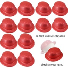 Küçük Hazine Kırmızı Renk Simli Melon Yuvarlak Parti Şapkası 12 Adet