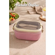 SUPERPUP Yemek Kabı Lunch Box Pembe Diyet Beslenme Kutusu Saklama Kabı Çatal Kaşıklı Sefer Tası