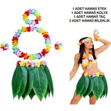 Küçük Hazine Yetişkin Hawaii Kostüm Seti - Yaprak Etek  ve Aksesuar Seti- 5 Parça