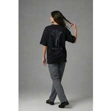 Posh Cabal A01123 Baskılı Oversize Siyah Kadın T-Shirt