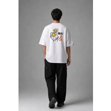 Posh Cabal A03026 Baskılı Oversize Beyaz Erkek T-Shirt