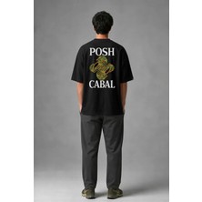 Posh Cabal A01028 Baskılı Oversize Siyah Erkek T-Shirt