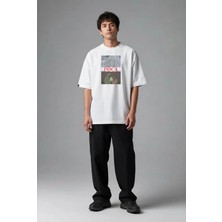 Posh Cabal F02037 Baskılı Oversize Beyaz Erkek T-Shirt