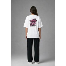 Posh Cabal A02003 Baskılı Oversize Beyaz Kadın T-Shirt