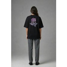 Posh Cabal A02100 Baskılı Oversize Siyah Kadın T-Shirt