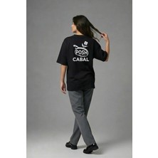 Posh Cabal A01118 Baskılı Oversize Siyah Kadın T-Shirt