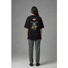 Posh Cabal A01066 Baskılı Oversize Siyah Kadın T-Shirt