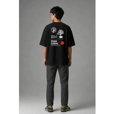 Posh Cabal A01117 Baskılı Oversize Siyah Erkek T-Shirt