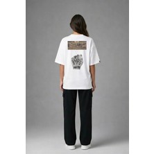 Posh Cabal A02107 Baskılı Oversize Beyaz Kadın T-Shirt