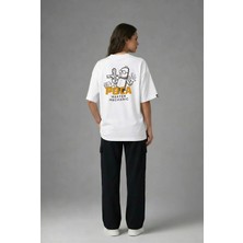 Posh Cabal A03021 Baskılı Oversize Beyaz Kadın T-Shirt