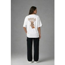 Posh Cabal A02078 Baskılı Oversize Beyaz Kadın T-Shirt