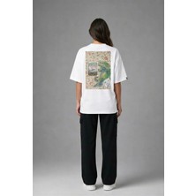 Posh Cabal A02105 Baskılı Oversize Beyaz Kadın T-Shirt