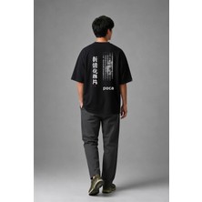 Posh Cabal A01105 Baskılı Oversize Siyah Erkek T-Shirt