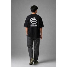 Posh Cabal A01120 Baskılı Oversize Siyah Erkek T-Shirt