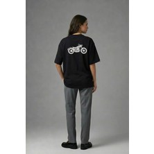 Posh Cabal A01069 Baskılı Oversize Siyah Kadın T-Shirt