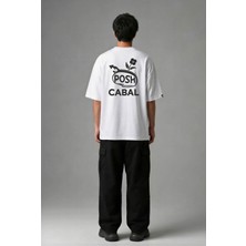 Posh Cabal A03043 Baskılı Oversize Beyaz Erkek T-Shirt