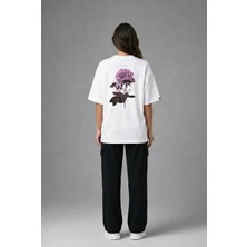 Posh Cabal A02008 Baskılı Oversize Beyaz Kadın T-Shirt