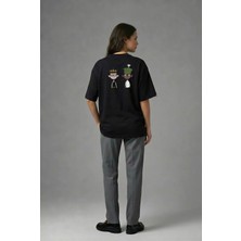 Posh Cabal A01129 Baskılı Oversize Siyah Kadın T-Shirt
