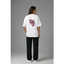 Posh Cabal A02004 Baskılı Oversize Beyaz Kadın T-Shirt