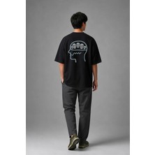 Posh Cabal A02040 Baskılı Oversize Siyah Erkek T-Shirt