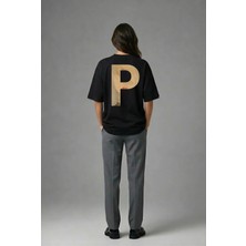 Posh Cabal A02116 Baskılı Oversize Siyah Kadın T-Shirt