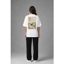 Posh Cabal A02102 Baskılı Oversize Beyaz Kadın T-Shirt