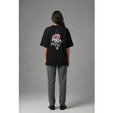 Posh Cabal A02001 Baskılı Oversize Siyah Kadın T-Shirt