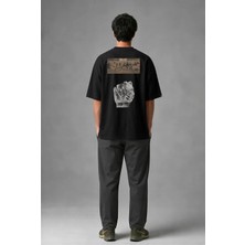 Posh Cabal A02107 Baskılı Oversize Siyah Erkek T-Shirt