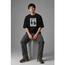 Posh Cabal F02050 Baskılı Oversize Siyah Erkek T-Shirt