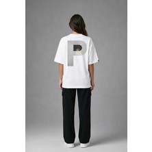 Posh Cabal A02112 Baskılı Oversize Beyaz Kadın T-Shirt