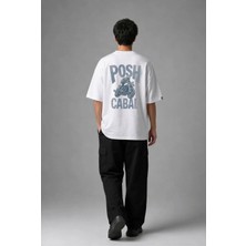 Posh Cabal A03065 Baskılı Oversize Beyaz Erkek T-Shirt