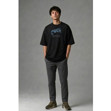Posh Cabal F01076 Baskılı Oversize Siyah Erkek T-Shirt