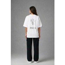Posh Cabal A03049 Baskılı Oversize Beyaz Kadın T-Shirt