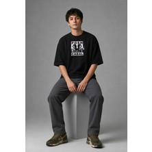 Posh Cabal F01080 Baskılı Oversize Siyah Erkek T-Shirt