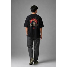Posh Cabal A01001 Baskılı Oversize Siyah Erkek T-Shirt