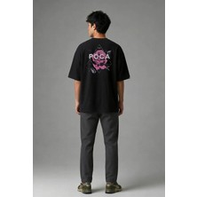 Posh Cabal A01017 Baskılı Oversize Siyah Erkek T-Shirt