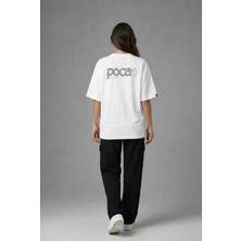 Posh Cabal A02089 Baskılı Oversize Beyaz Kadın T-Shirt