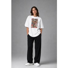 Posh Cabal F02051 Baskılı Oversize Beyaz Kadın T-Shirt