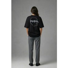 Posh Cabal A02042 Baskılı Oversize Siyah Kadın T-Shirt