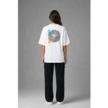 Posh Cabal A02068 Baskılı Oversize Beyaz Kadın T-Shirt
