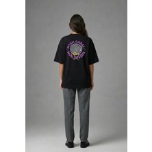 Posh Cabal A02095 Baskılı Oversize Siyah Kadın T-Shirt